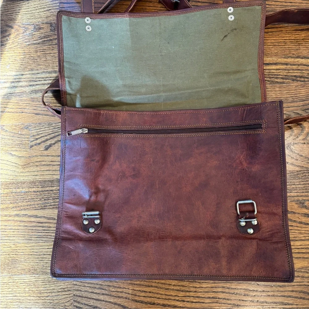 Brown leather messenger bag